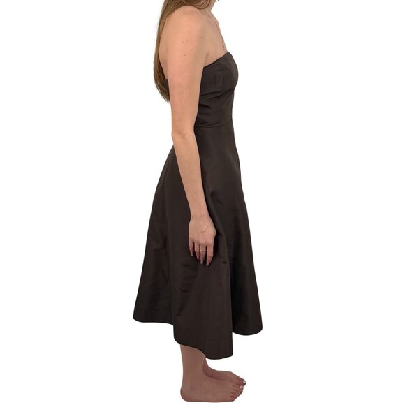 VTG 90s J.Crew Brown Silk Strapless Midi Dress | Elegant Tulle Lined A-Line Gown - Picture 4 of 16